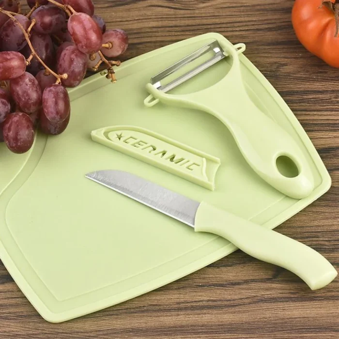 Combo of chopping board ( 15.5 x 19.8 Cm), Front Piller, Knife With Cover - 2065 - 04