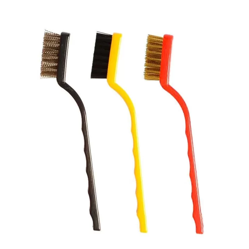 Set of 3 - Mini Size Stainless Steel, Nylon,Brass Wire Bristle Brushes - 1008 - BULKMART