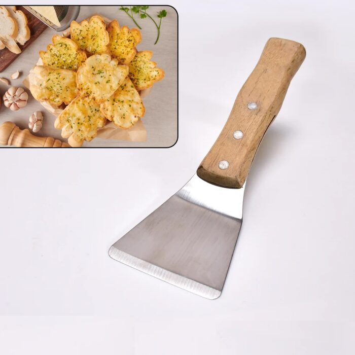 Stainless Steel Spatula Scrapper, Wooden Handle of BBQ - Medium Size - 2049 - BULKMART - 01