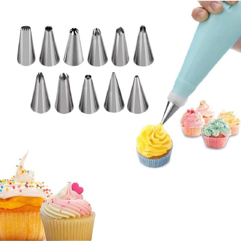 12 Pcs Cake Decorating Stainless Steel Nozzle (including Icing Piping Bag) - 2806 - BULKMART - 07