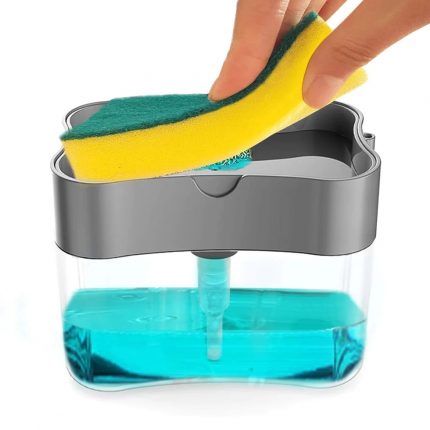 2 in 1 Liquid Soap Dispenser and Dish Scrubber with Top Sponge Holder - 2603 - BULKMART - 02