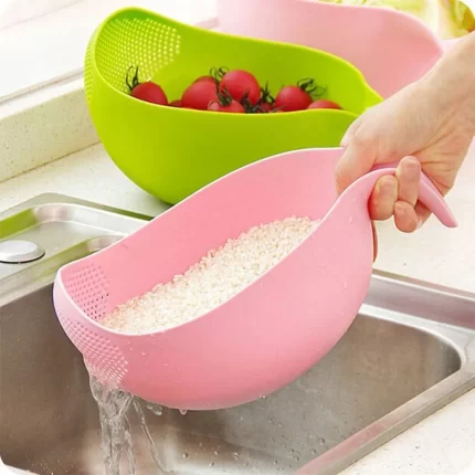 Rice Washer Bowl - Water Draining, Strainer Basket with Handle for Vegetable - 2600 - BULKMART - 02