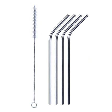 Set of 5 Pcs - SS Reusable Drinking Straws (4 Bent Straws, 1 Cleaning Brush) - 2308 - BULKMART - 07