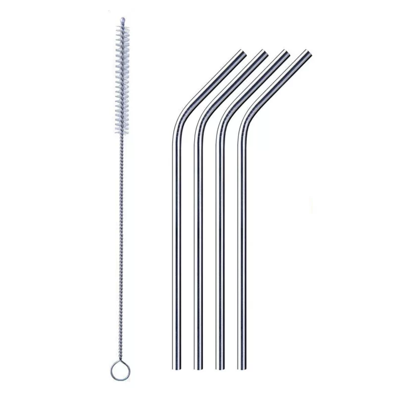 Set of 5 Pcs - SS Reusable Drinking Straws (4 Bent Straws, 1 Cleaning Brush) - 2308 - BULKMART - 07