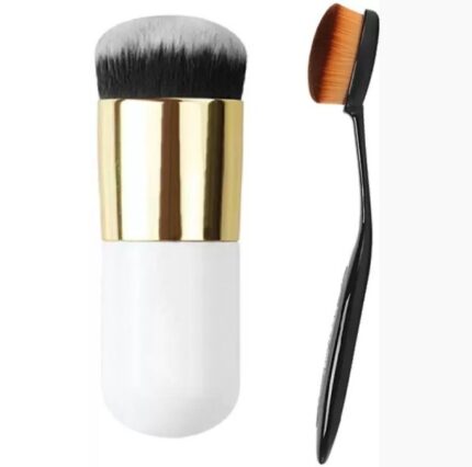 Pack of 2 - Nylon Hair Black Foundation Makeup Brush and Oval Foundation Brush-02