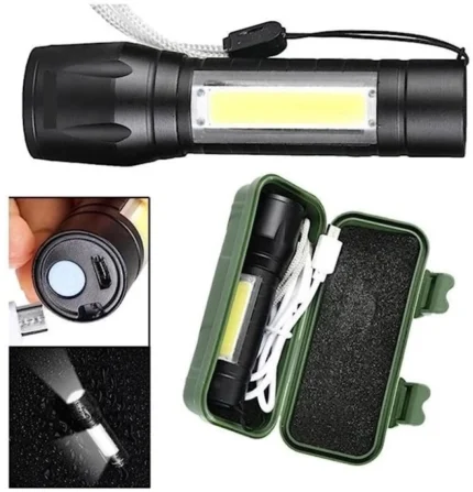 LED COB Light Mini Waterproof Portable USB Rechargeable 3 Modes Light Flashlight - 8016 - BULKMART