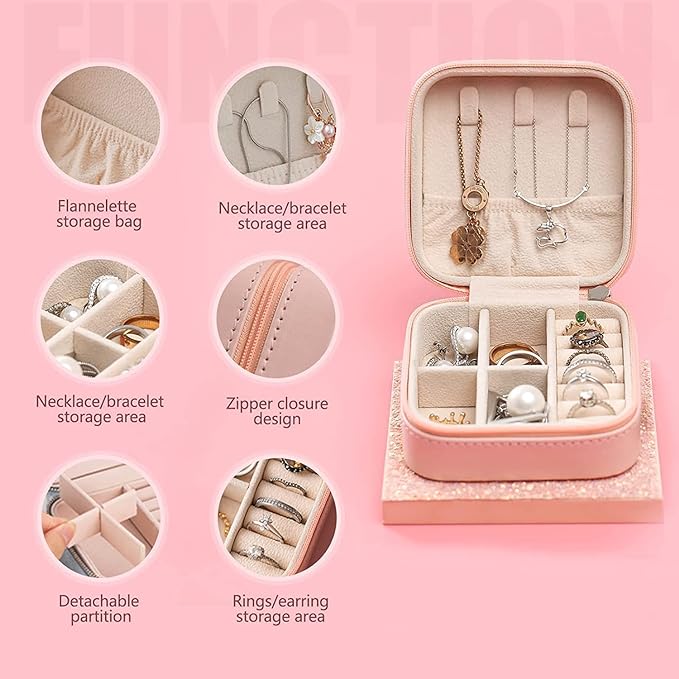 PU Leather Mini Jewelry Organizer Box for Travel Ring, Pendant, Earring, Necklace Storage Case-4205 BULKMART3