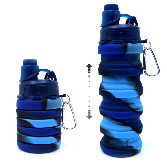 Collapsible Water Bottle with Sipper, Silicone Foldable For School, Sports, Trekking - 600mL-BULKMART 8501-1