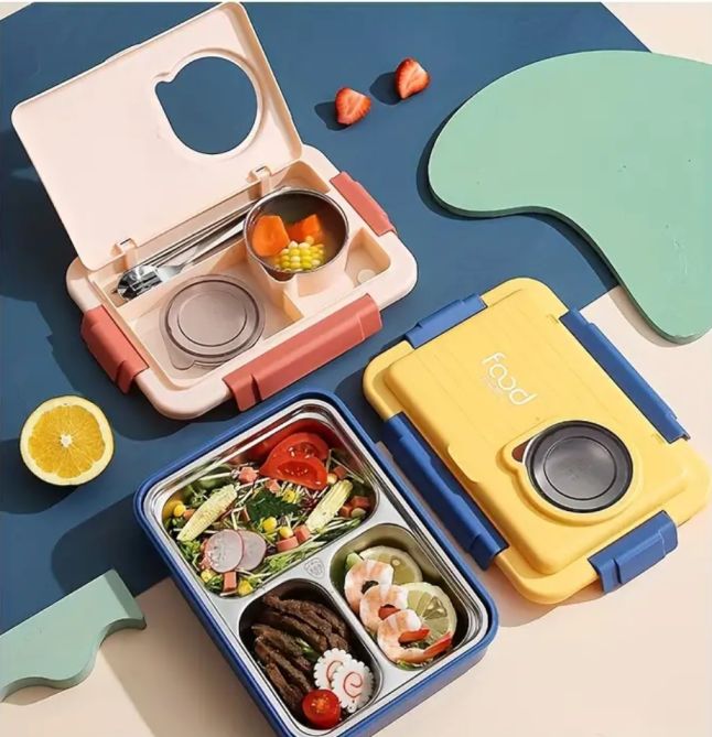 4 Compartment Dual Layer Stainless Steel Leak Proof Lunch Box for Kids & Adults, Bento Box - 8603 - BULKMART