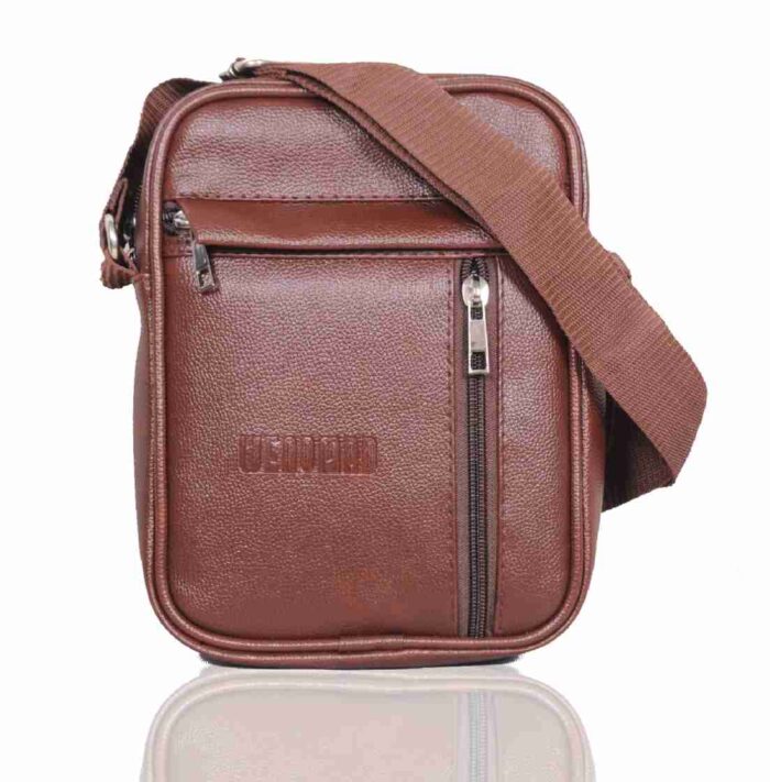 Brown Large Cross Body, Side Shoulder Sling Bag for Men and women - PU Leather - Brown - BULKMART-11